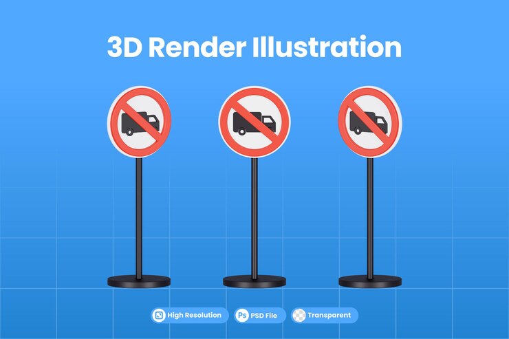 PSD 3d render ningún camión permitido señal de tráfico premium psd