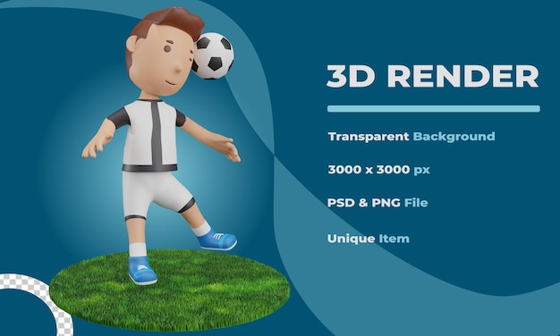 3D Render Niño encabezando pelota de fútbol