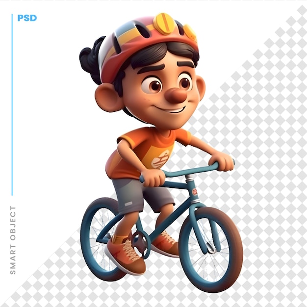 3d render de un niño montando un ciclista