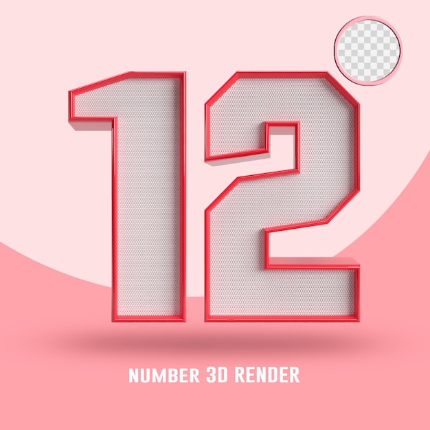 3d render number 12 red line and texture