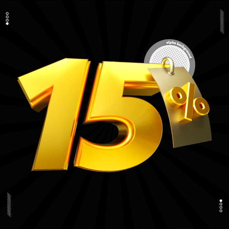 PSD 3d render number 15 font gold