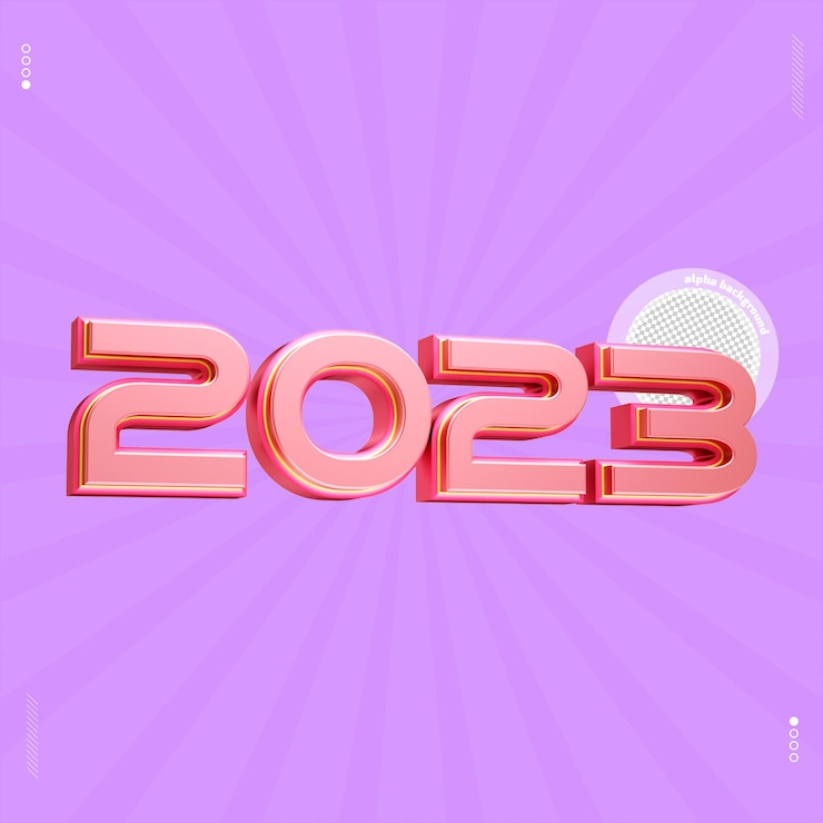 PSD 3d render number 2023 font pink