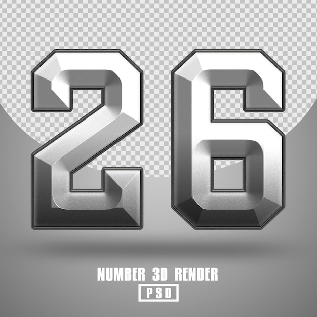 3D render number 26 metal style