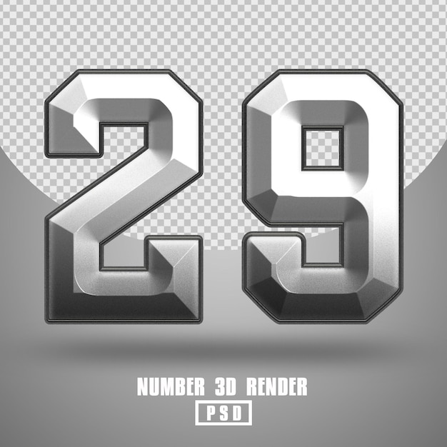 3D render number 29 metal style