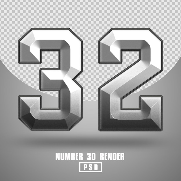 3D render number 32 metal style