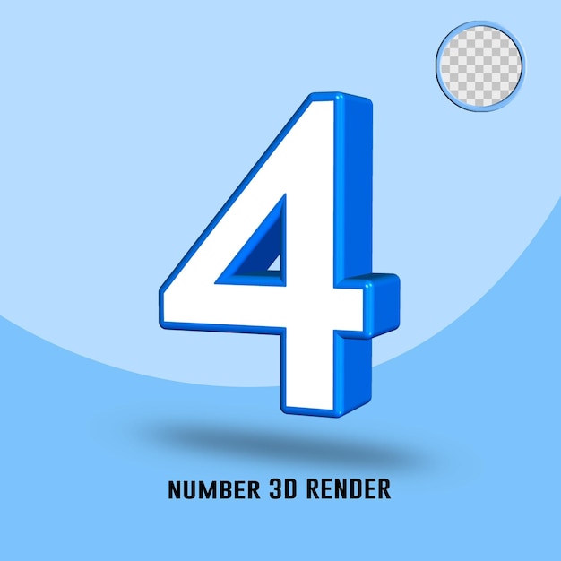3d render number 4 blue white color