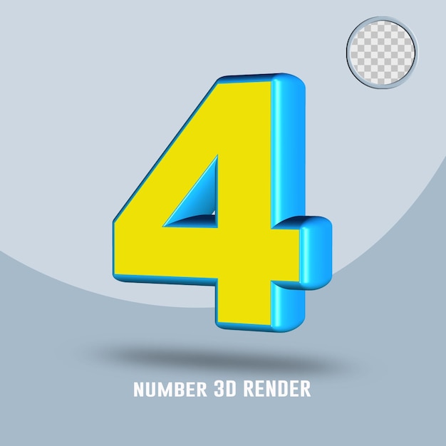 3D render number 4 yellow  light blue color