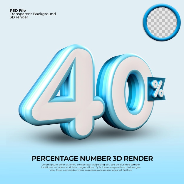 3d Render Number 40 Pourcentage à Vendre Discount Progress Chart Financial Business Couleur Bleue