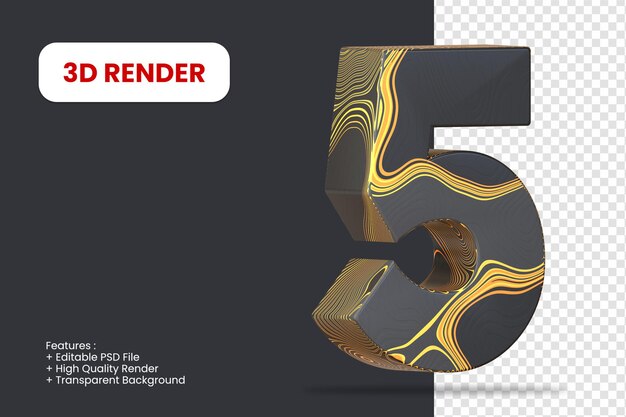 3d render number 5 with abstract texture isolated