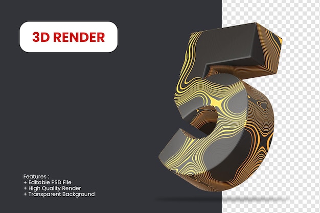 3d render number 5 with abstract texture isolated