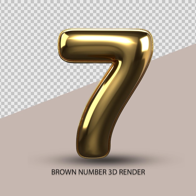 3d render number 7 gold style transparent for price, count number
