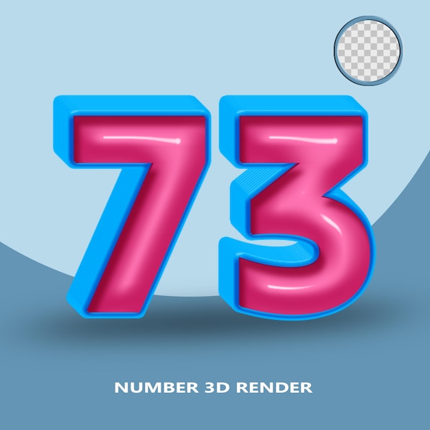 3d render number 73 blue pink glossy color