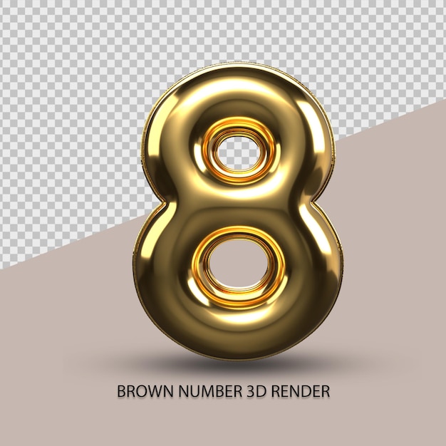 3D Render number 8 gold style transparent for price, count number