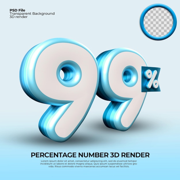 3D Render Number 99 Pourcentage à vendre discount progress chart financial business couleur bleue