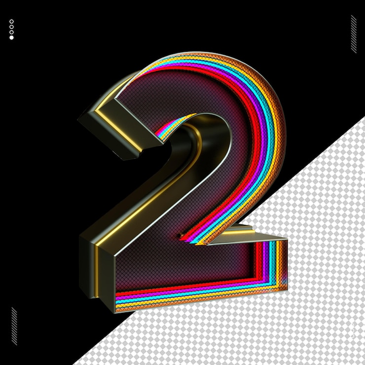 PSD 3d render number font neon light