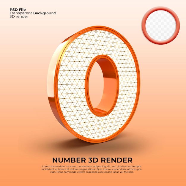 PSD 3d render número 0 color naranja de lujo