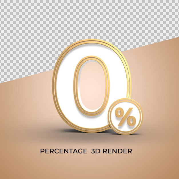 3D Render Número 0 Porcentaje blanco y Oro descuento venta