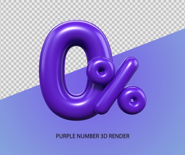 3D Render número 0 porcentaje plástico púrpura descuento