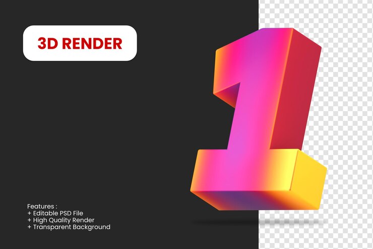 3D render numero 1 con trama astratta isolata