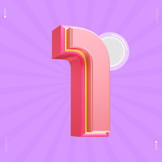 3d render número 1 fuente rosa