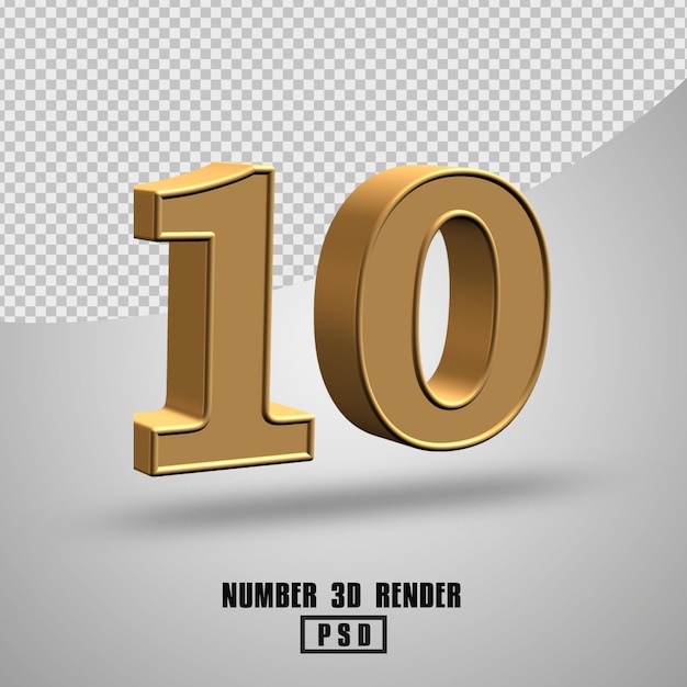 3D render número 10 estilo dorado