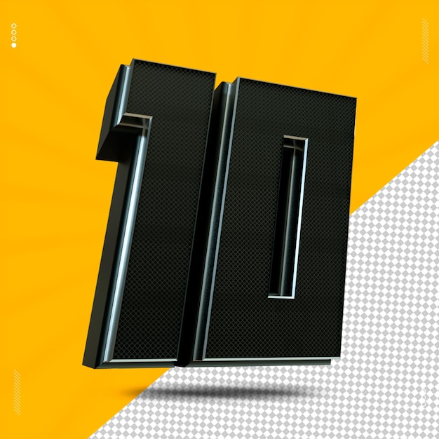 3d render número 10 fuente metal negro