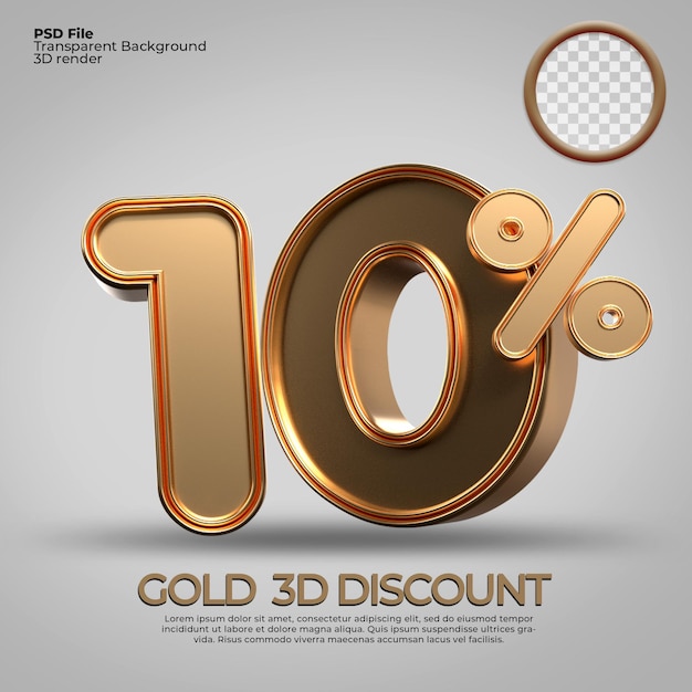3D render número 10 percentual de estilo de ouro