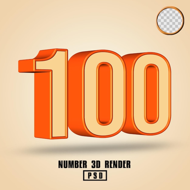 3D render número 100 cor laranja creme