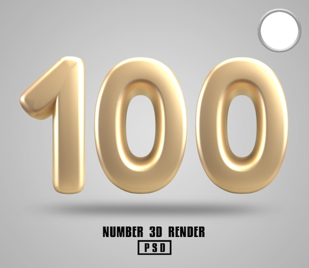 PSD 3d render número 100 estilo de ouro
