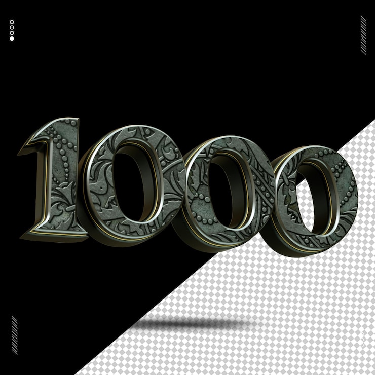 PSD 3d render número 1000 fonte medieval
