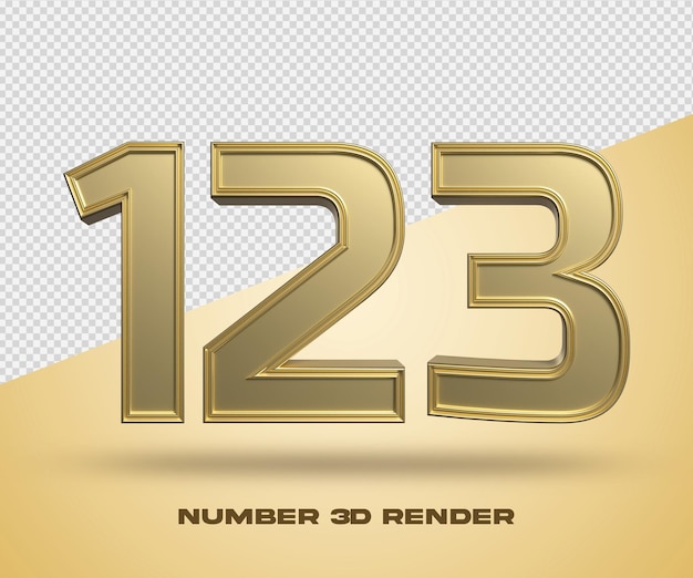 PSD 3d render número 123 color dorado