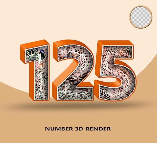 3d render número 125 línea naranja brillante con línea de onda abstracta
