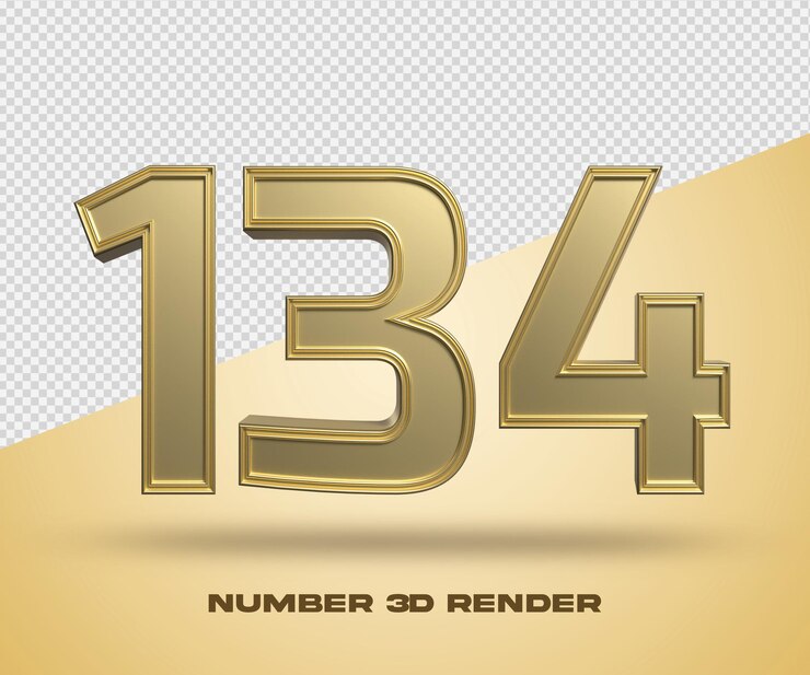 PSD 3d render número 134 color dorado
