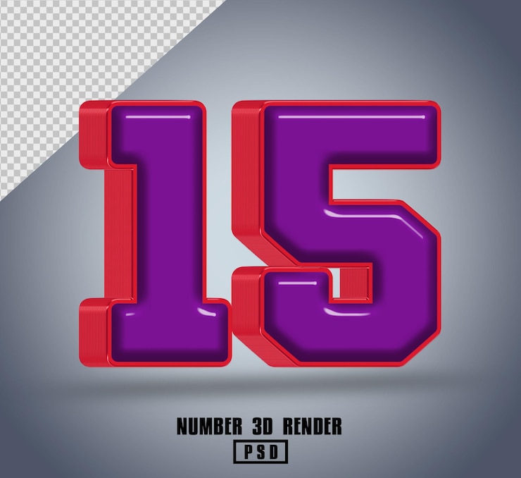 PSD 3d render número 15 color rojo púrpura brillante