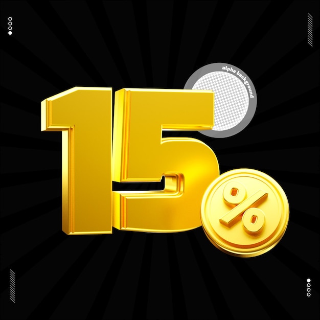 3d render número 15 porcentagem fonte ouro