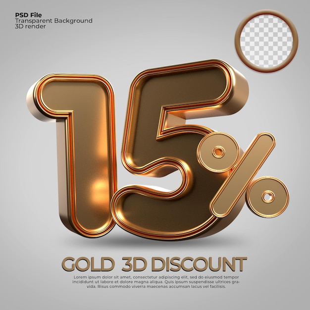 3D render número 15 porcentaje estilo oro