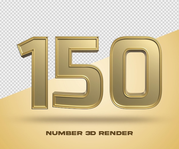 PSD 3d render número 150 cor de ouro