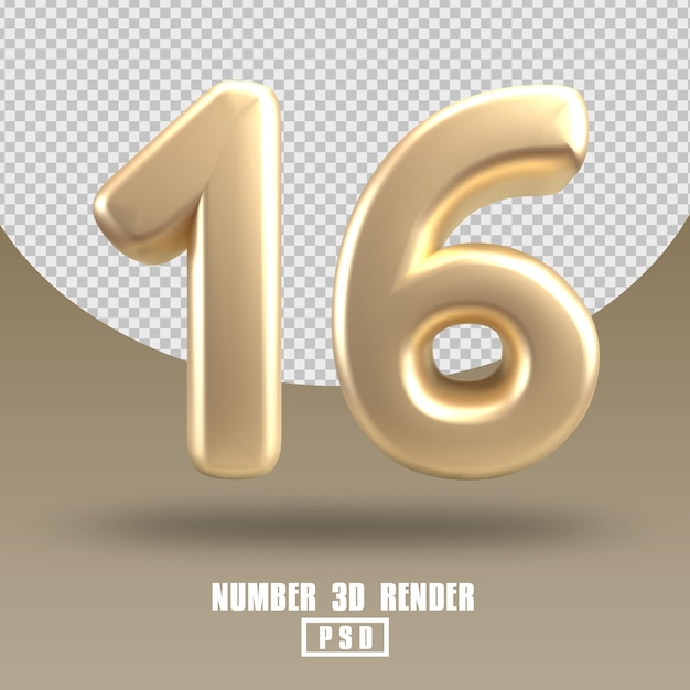 PSD 3d render número 16 estilo de ouro