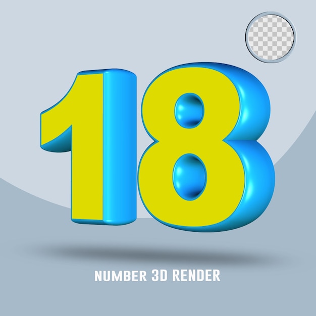 3D render número 18 amarillo color azul claro