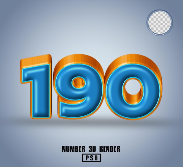 3D render número 190 azul y línea color naranja brillante