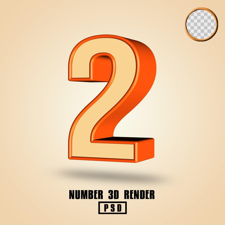 PSD 3d render número 2 color naranja crema