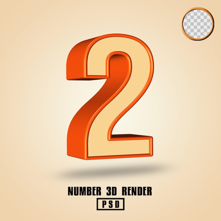 PSD 3d render número 2 color naranja crema