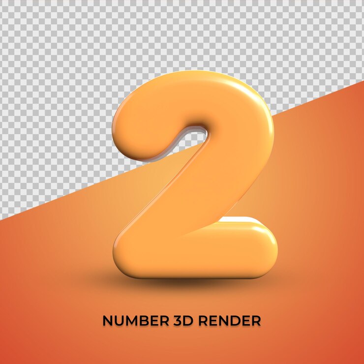 3d render número 2 color naranja transparente, plástico