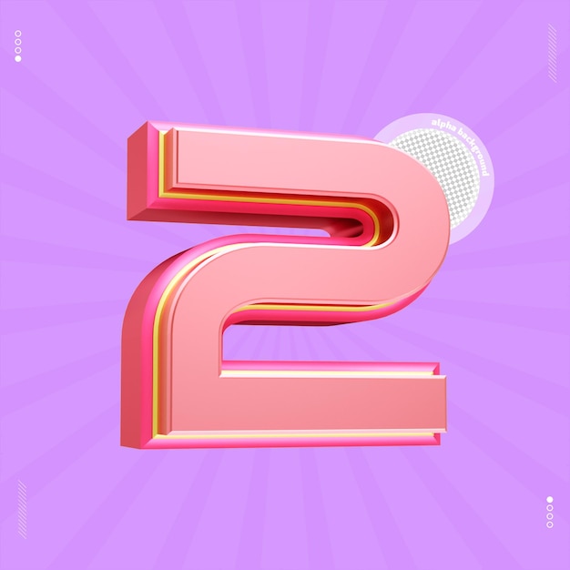 3d render número 2 fuente rosa