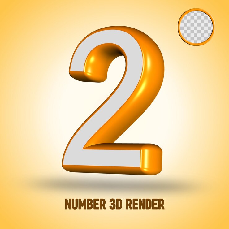 PSD 3d render número 2 oro blanco