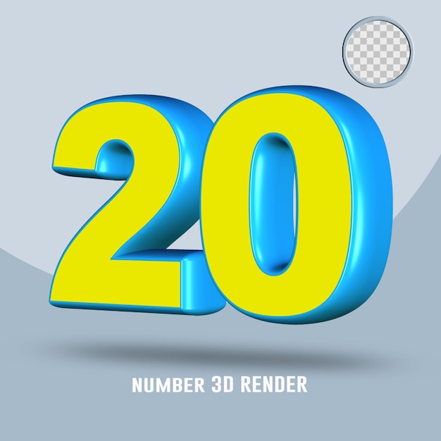 3D render número 20 amarelo claro cor azul