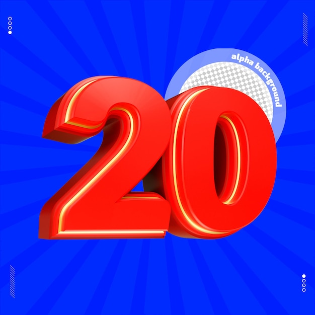 3d render número 20 fuente rojo