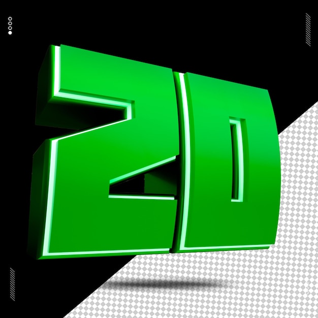 PSD 3d render número 20 fuente verde