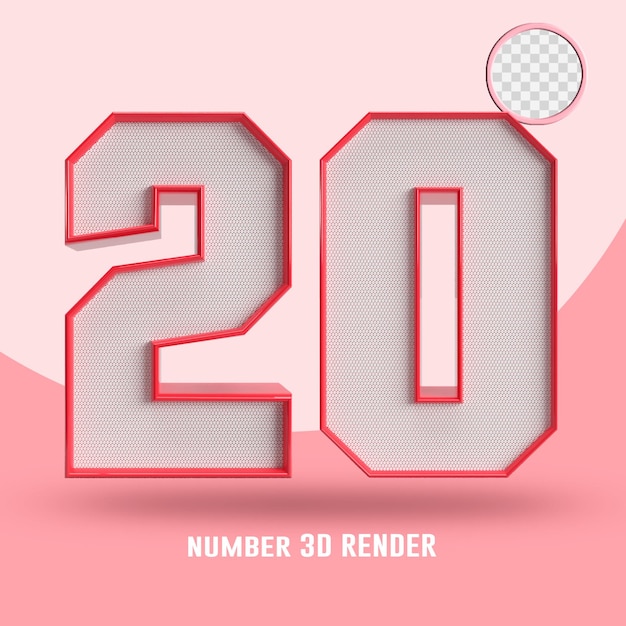 3D render número 20 línea roja y textura