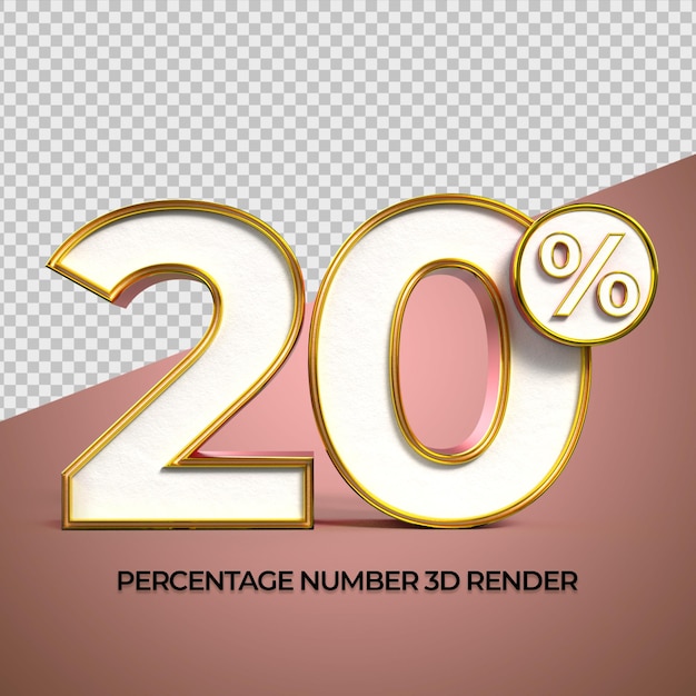 3d render número 20 porcentaje oro rojo colores